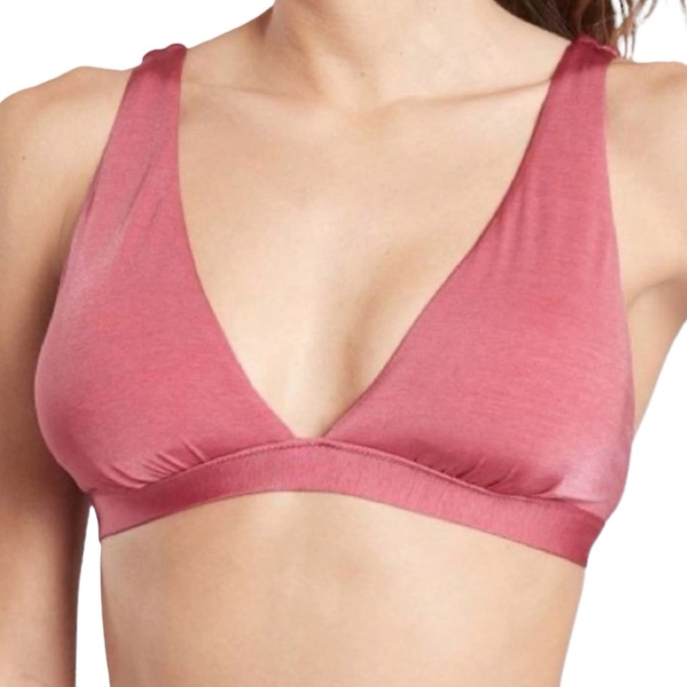 Athleta Aqualuxe Plunge Bikini Top XXS Guava Rose‎ NWT Shimmer Swim A-C Cup